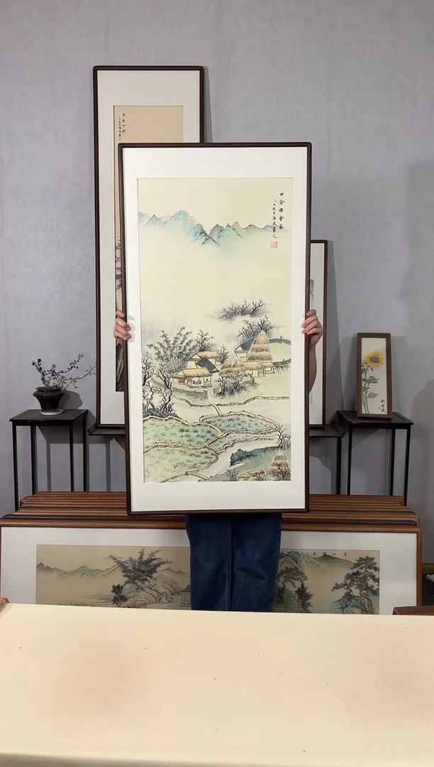 国画手绘*田舍雅会图*62*122cm带框发货