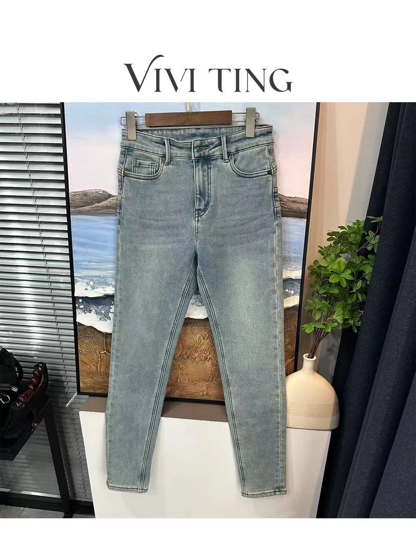 【VIVI·TING】婷姐推荐时尚显瘦磨毛后绿标小脚烟管牛仔裤F351