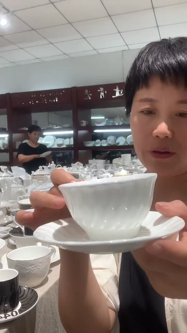 咖啡杯碟隆达螺纹白瓷