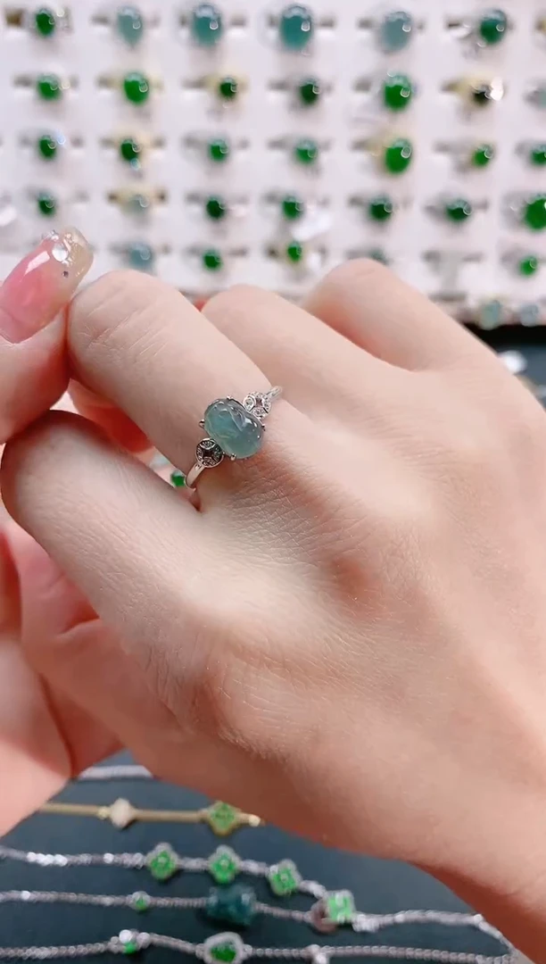 【闪购商品】翡翠戒指银S925镶嵌天然翡翠