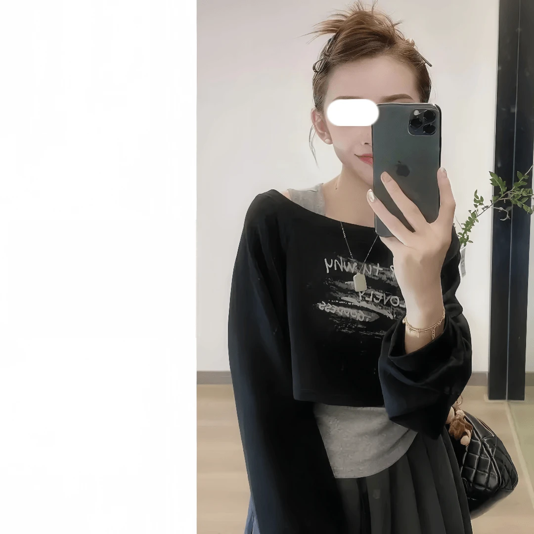 2025新款早秋季复古印花短款宽松字母卫衣+背心时尚两件套 女装