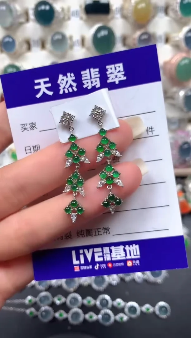 银S925镶嵌翡翠耳饰142