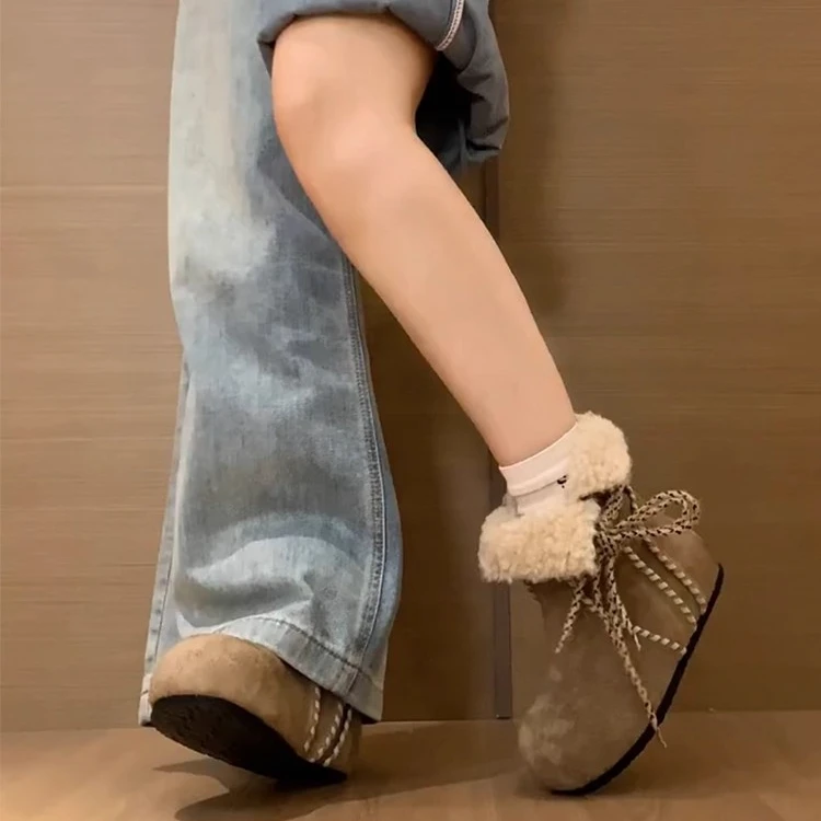 小众厚底雪地靴女款2025冬季新款两穿可翻折加绒保暖大头勃肯棉靴