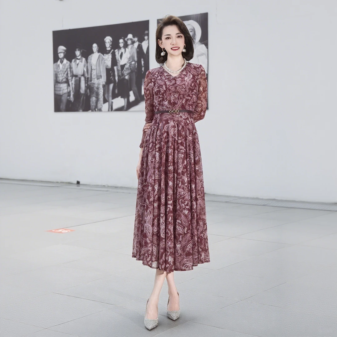 詹雅斐2025秋季新款礼服裙女气质时尚重工连衣裙长裙时尚显瘦气质