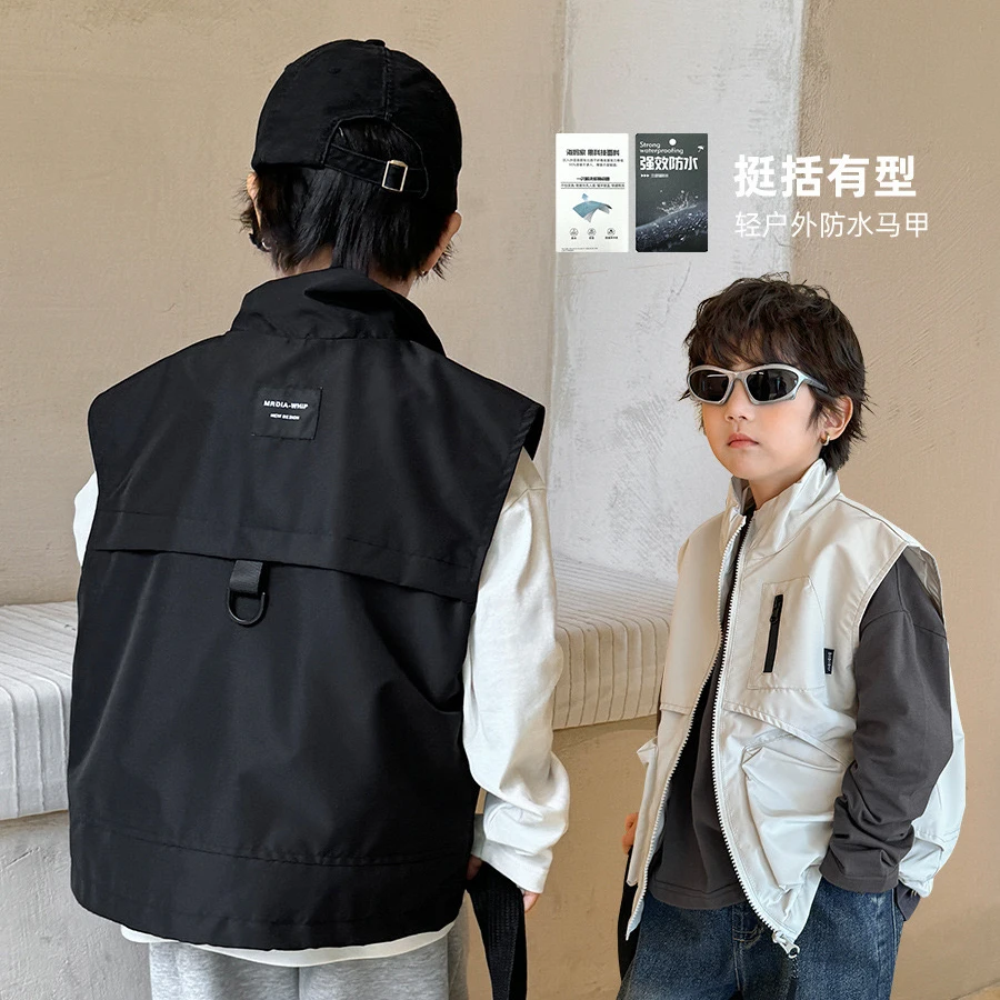 儿童2025春秋新款马甲中大童韩版冲锋衣宝宝纯色经典坎肩马甲上衣
