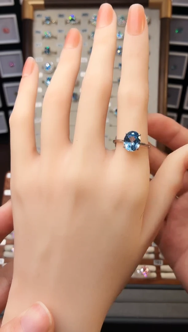 银S925镶嵌戒圈海蓝宝石00