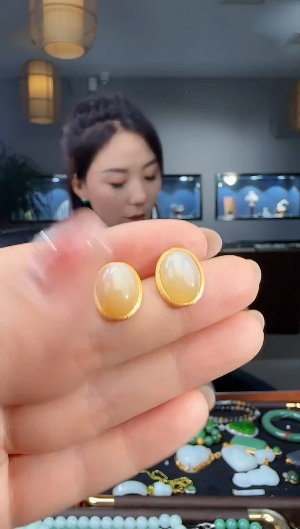 银S925镶嵌和田玉耳饰1