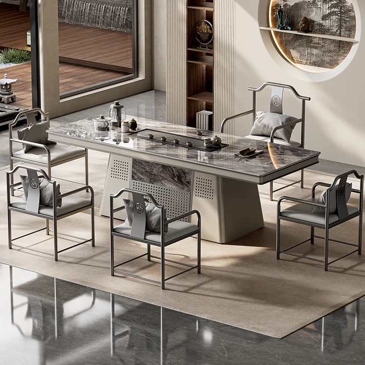 轻奢岩板茶台茶桌阳台高端办公茶室岩板茶桌客厅茶桌一体全套