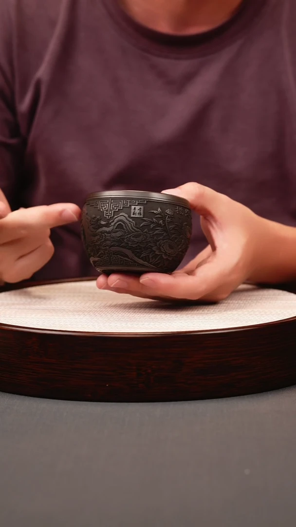 茶壶紫砂石黄刻绘主人杯