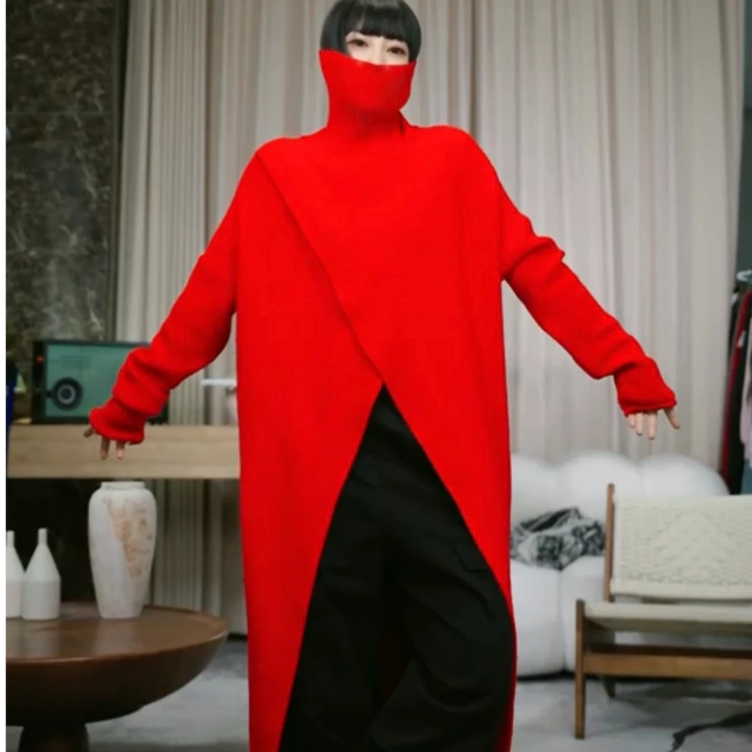 2025秋冬新款高领设计款开叉长款针织毛衣六店NF0509609