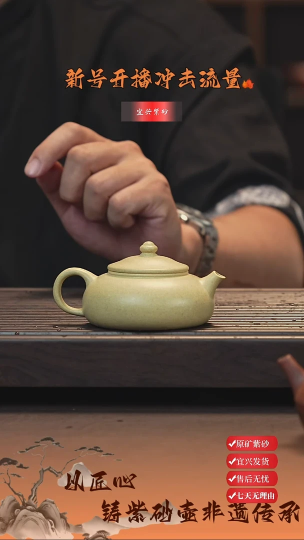 茶壶紫砂宜兴紫砂茶壶寒江本绿