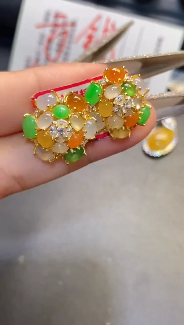 银S925镶嵌翡翠耳饰天然