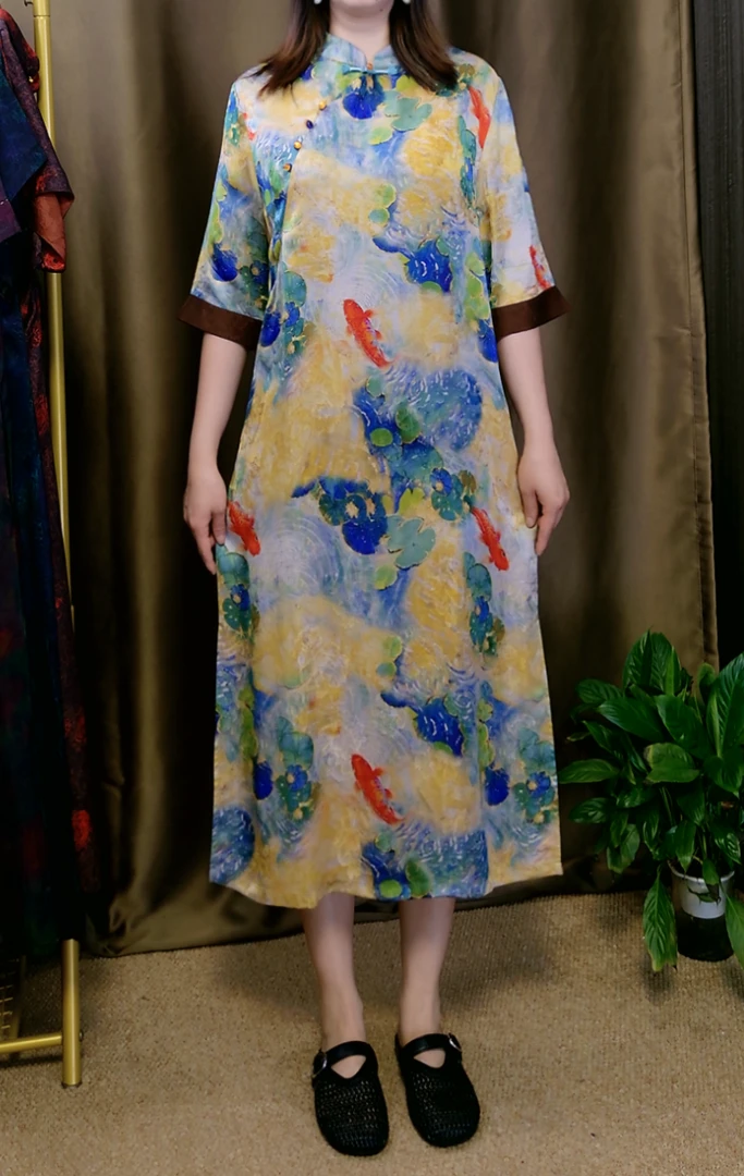 【锦鲤】夏季套头植物花卉中长裙连衣裙重磅民族风印花中长款