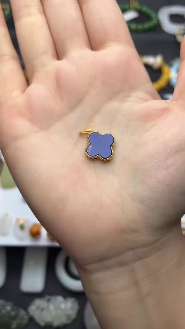 银S925镶嵌青金石颈饰四叶草吊坠