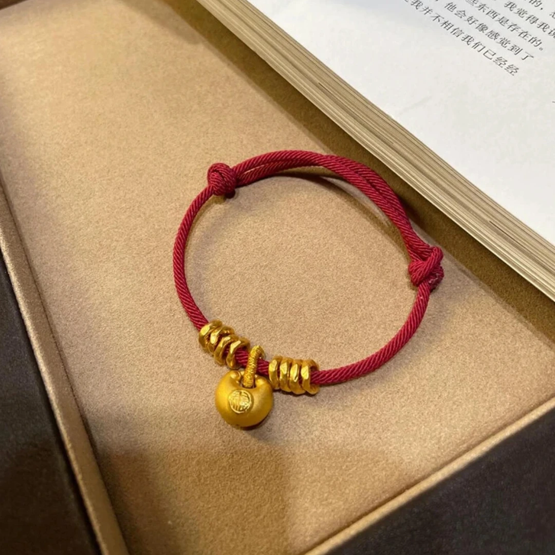 瑞诺黄金小胖福盘缠编织绳手链足金999手绳小众生日礼物送女友