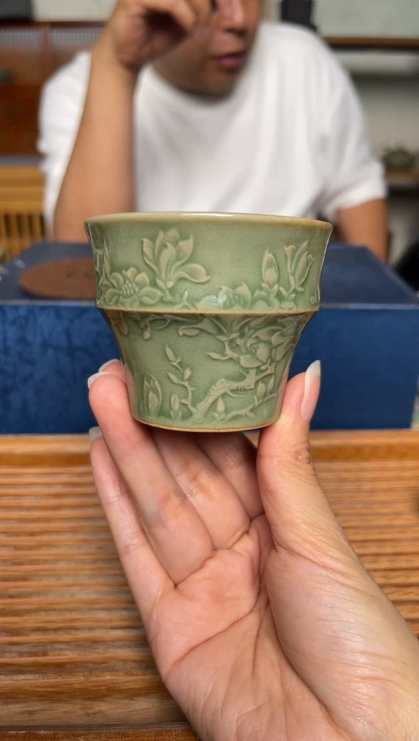 其他耀州窑折腰玉兰杯 （开片非瑕，介意勿拍）