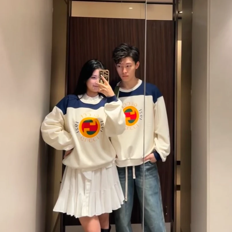 未使用 GUCCI/古驰 拼色1921字母Logo印花圆领套头长袖卫衣