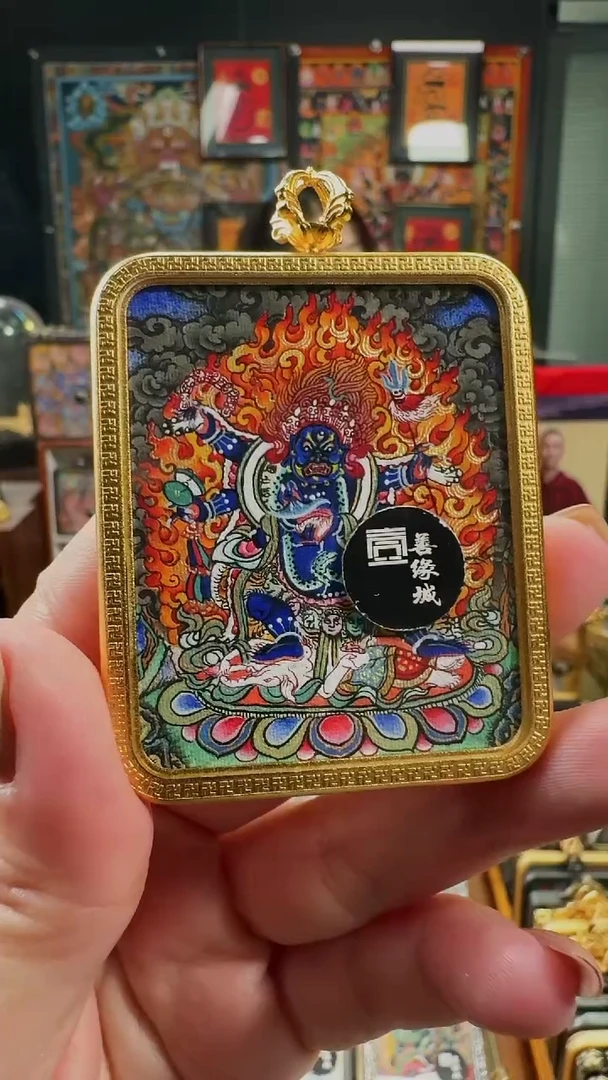 吊坠壹善缘城手绘唐卡黑六臂