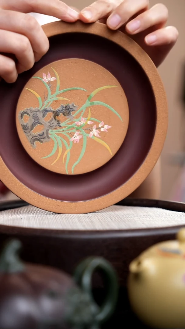 茶壶紫砂紫泥双色兰花壶承