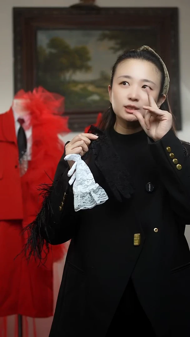 黑色蕾丝手套艺桐轩儿童朝服