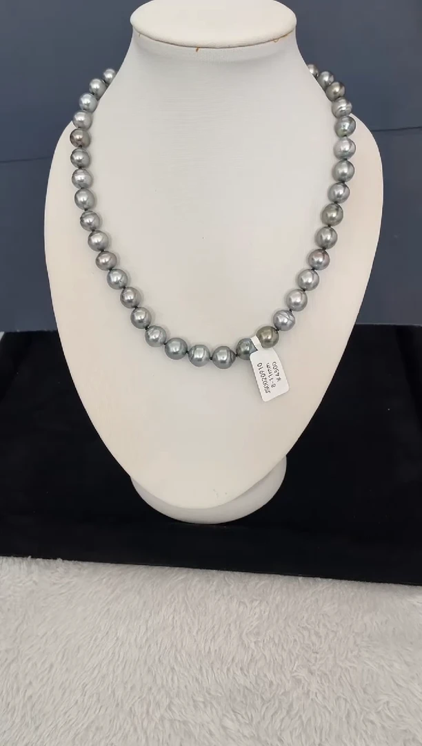 银S925镶嵌海水珍珠项链大溪地8-11mm