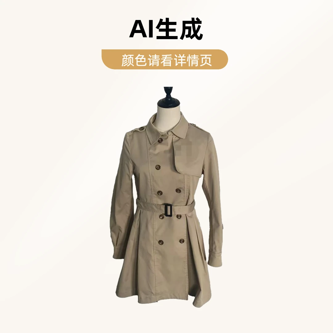 经典卡其色优雅双排扣风衣外套简约设计适合多种场合穿搭可配亲子