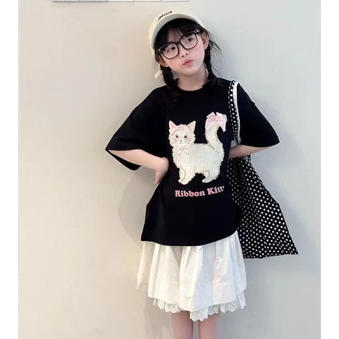 女童纯棉短袖T恤新儿童中大童小女孩宽松打底衫款百搭上衣韩版潮t