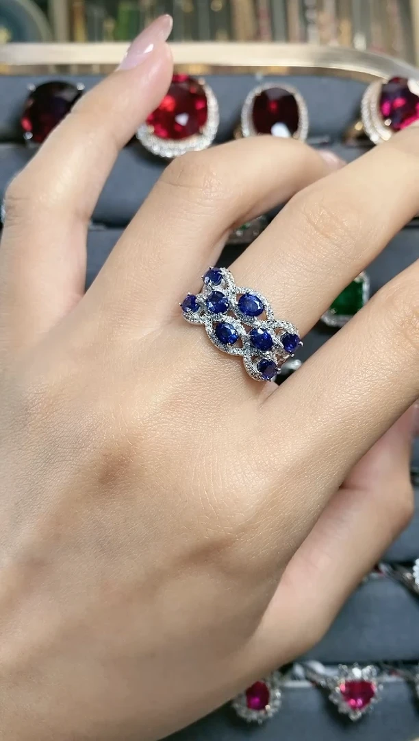 戒指蓝宝石银S925镶嵌·