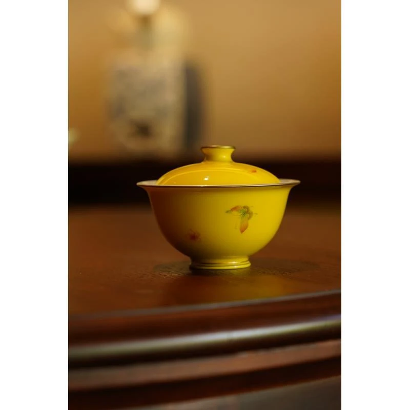 华隐堂   帝王黄蝴蝶盖碗   茶具中式茶道手作纯手工陶瓷