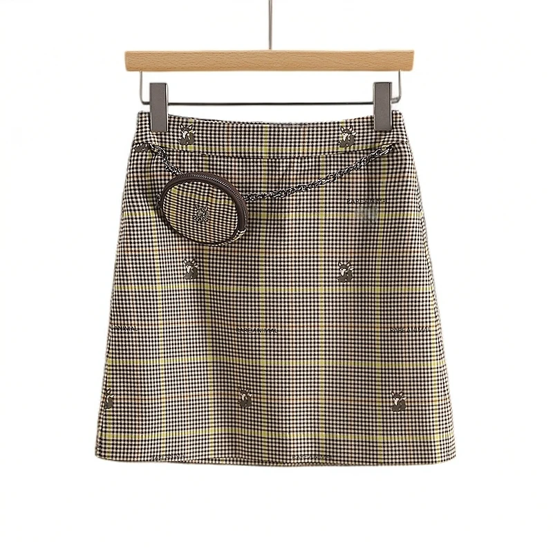 【Z】格纹高腰直筒半身裙春装新款短裙
