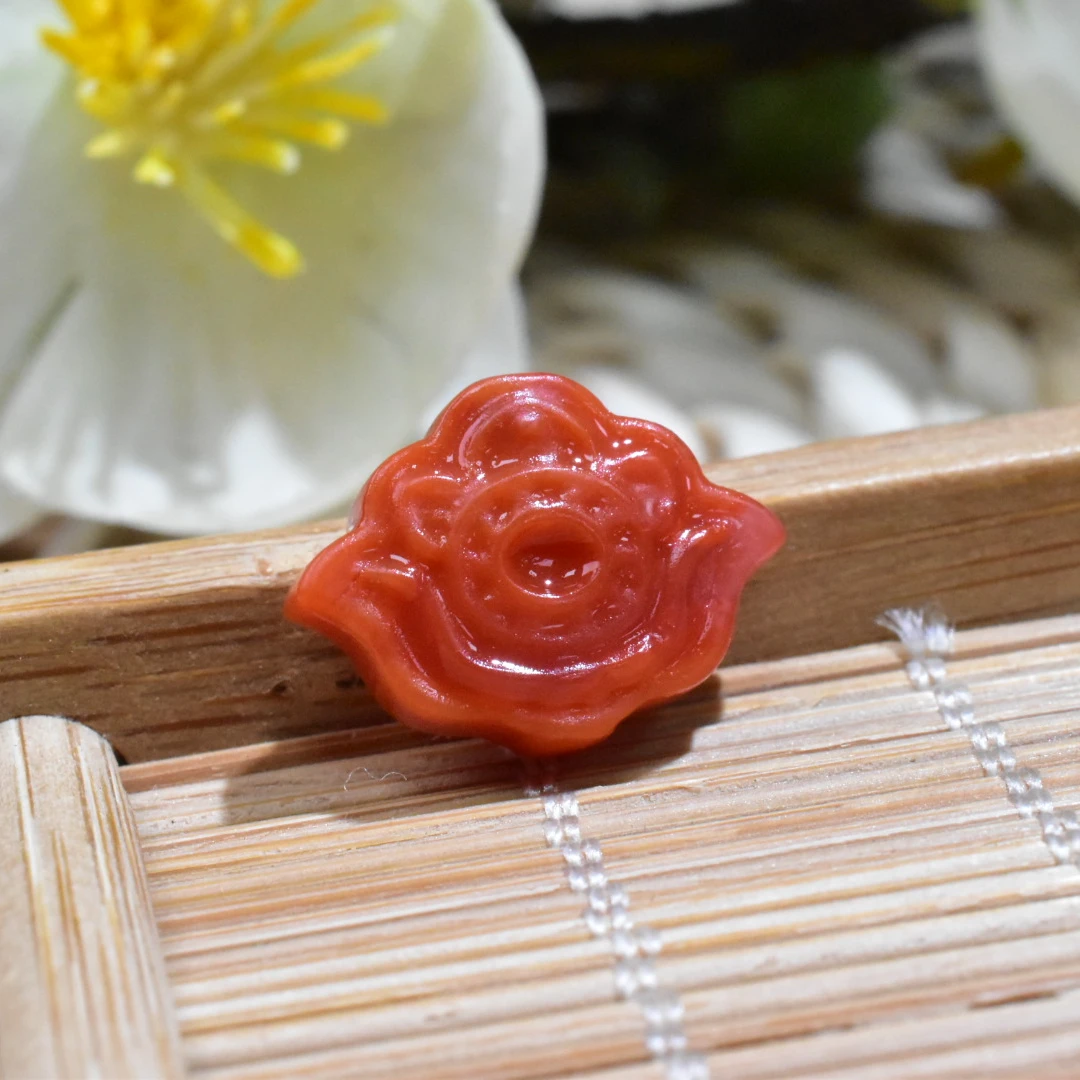 【一九珠宝】卡13mm*9mm南红瓦西莲花背云    YJ1359-1