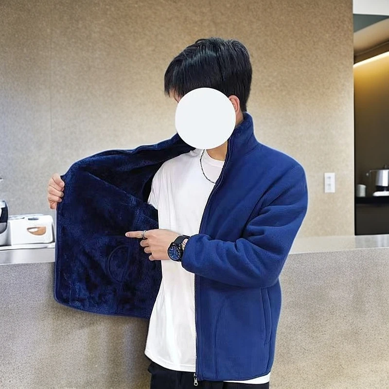 2025潮牌宽松休闲加绒加厚保暖秋冬口袋百搭情侣双面两穿夹克外套