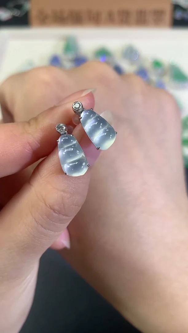 18K金镶嵌翡翠耳饰A373|3980