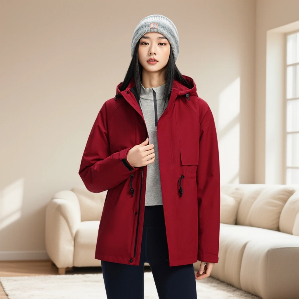 木笛冬季短款时尚运动户外休闲防风保暖三合一收腰连帽女士鹅绒服