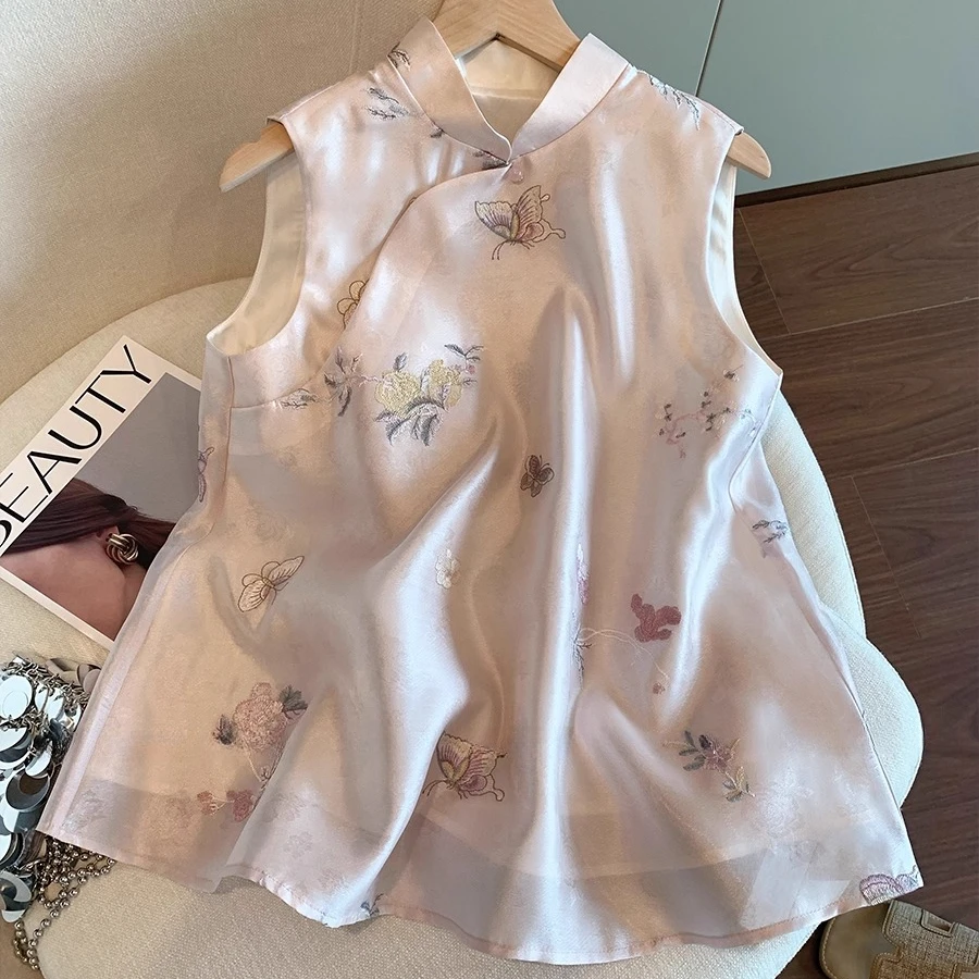 新中式蝴蝶刺绣背心女士2025夏季新款法式超仙气质无袖轻职上衣韩