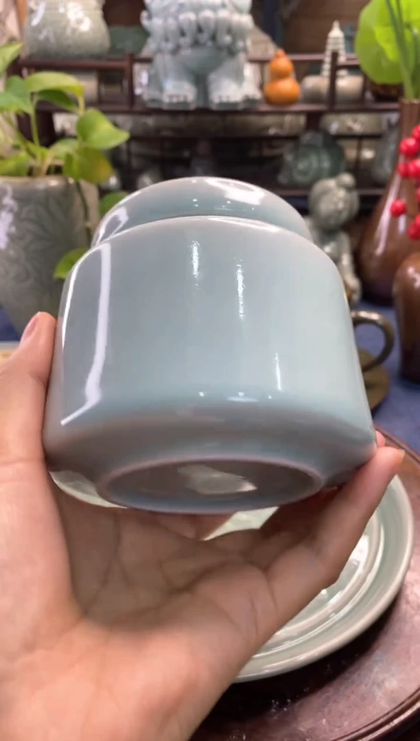 耀州窑微瑕处理400ml天青釉茶叶罐【b000108】1只 无密封