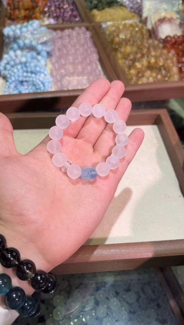 未镶嵌手链水晶13mm+白水海蓝宝貔貅DIY（多样性发一）
