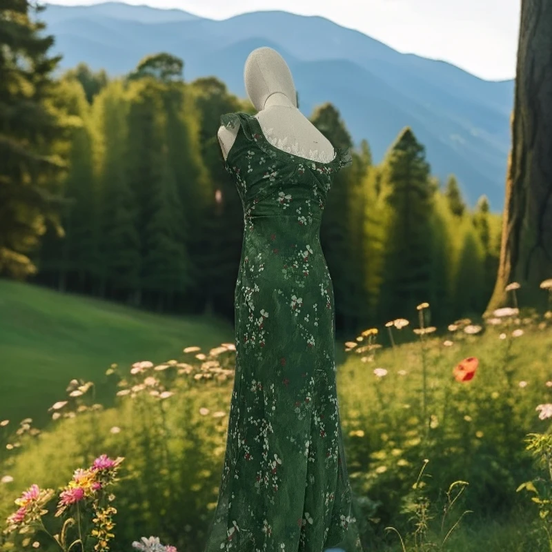 2025夏新荷悦飞飞袖特别款旗袍式修身连衣裙度假气质显瘦绝美女