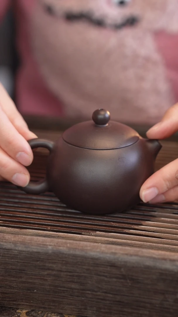 茶壶紫砂西施 蓝莲花 半手工 【宽口】180cc