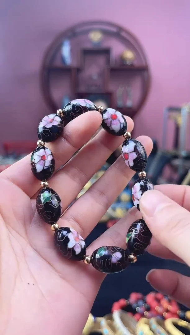 非遗 景泰蓝手串 黑色大枣珠