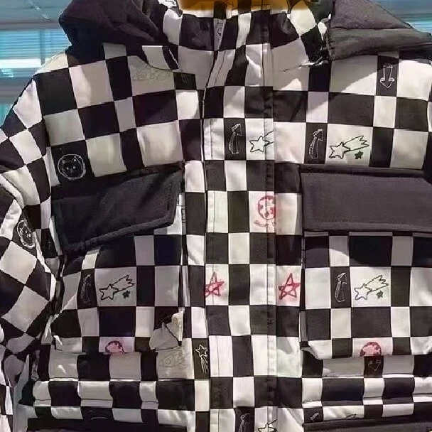 1280【T0402】【Z28B0】童装神奇宝贝黑白格纹短羽绒身高加15去拍