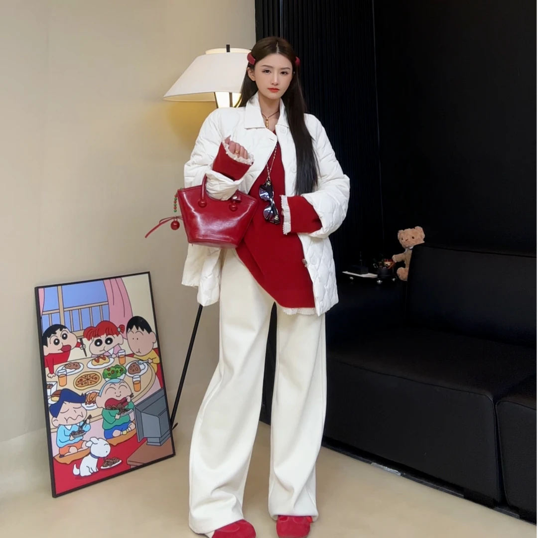 菱格纹双面穿外套翻领短款显瘦羽绒服