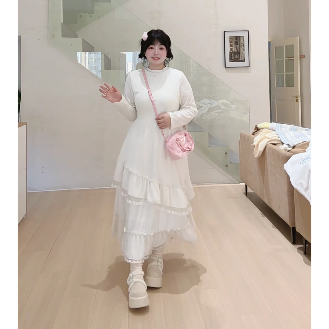 【现货】【云朵慕斯】大码甜妹冬季新款法式收腰显瘦长袖连衣裙