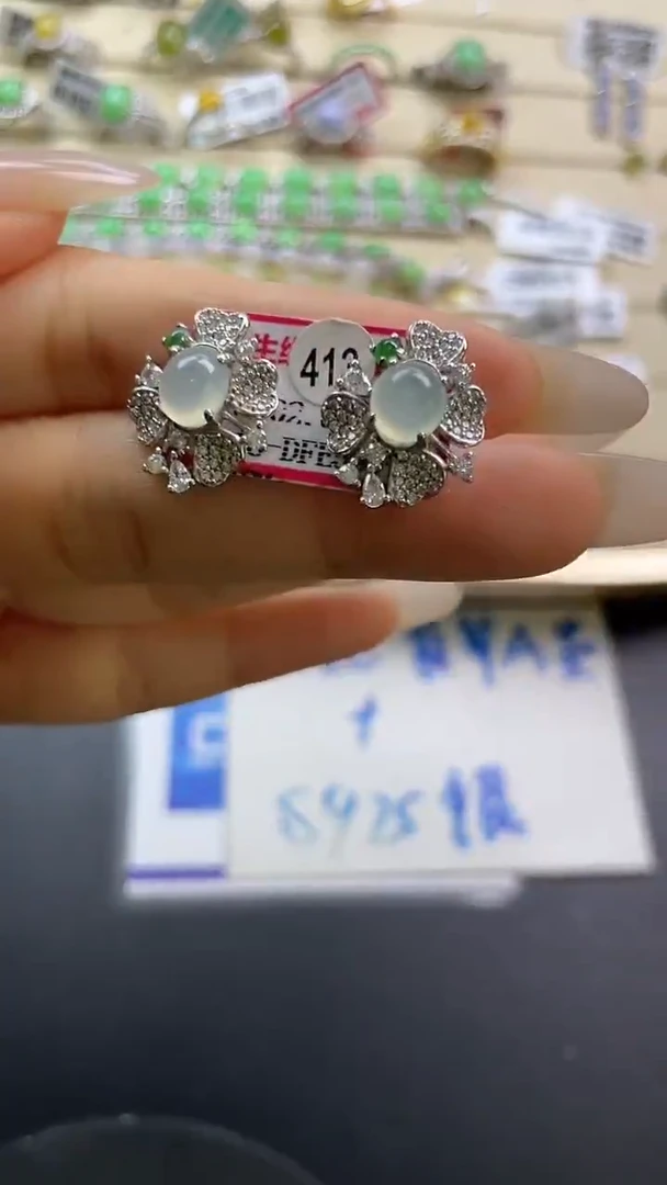 银S925镶嵌戒指翡翠翡翠 蛋面 银S925镶嵌