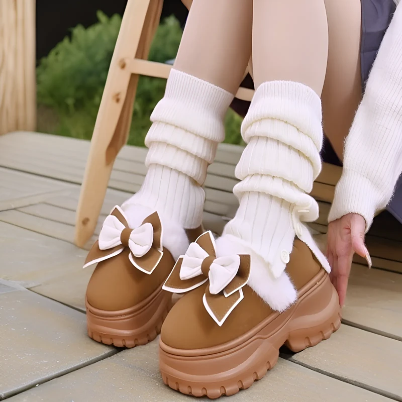 2025秋冬新款蝴蝶结棉鞋毛领保暖毛绒柔软舒适百搭外穿居家棉鞋女
