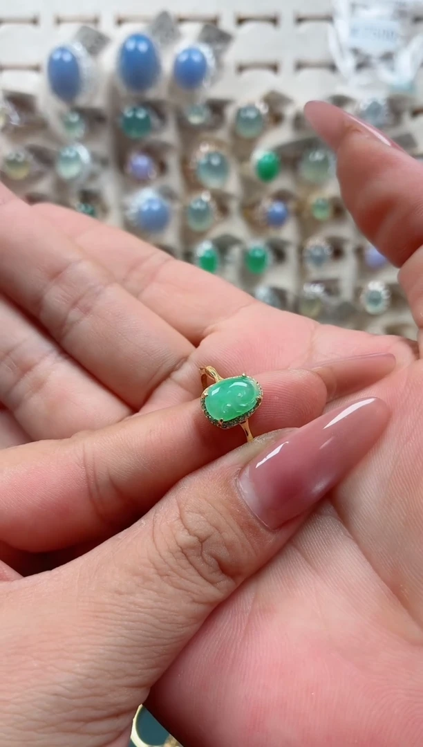 银S925镶嵌戒指翡翠草*酱.