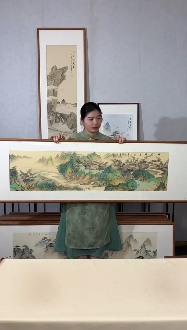 国画手绘*竹影雅居图52*172cm带框发货