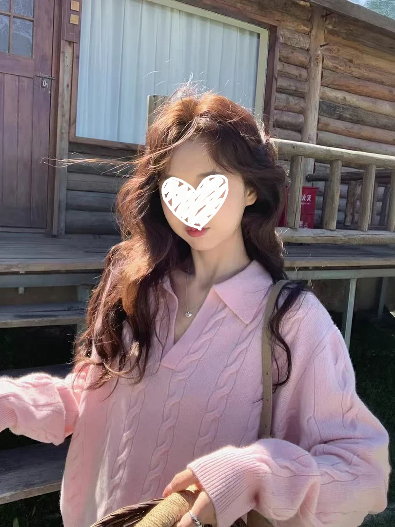 韩系气质V领麻花毛衣女秋冬2025年新款慵懒风软糯针织衫气质上衣