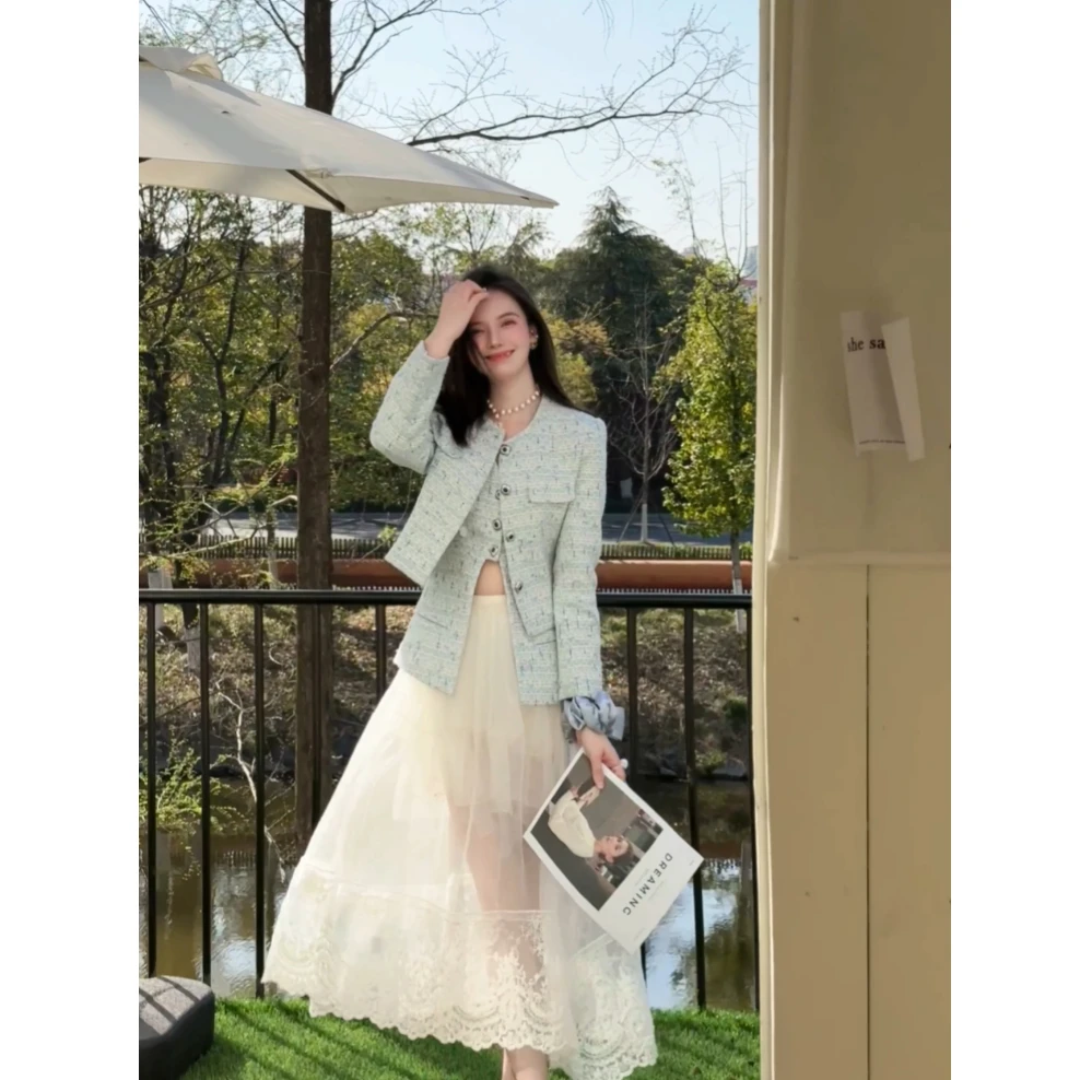 荔枝 《私服系列》手工花朵编制小香风套装