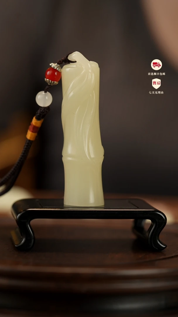 云南石竹叶青雕刻：大叶竹节手把件摆件挂件